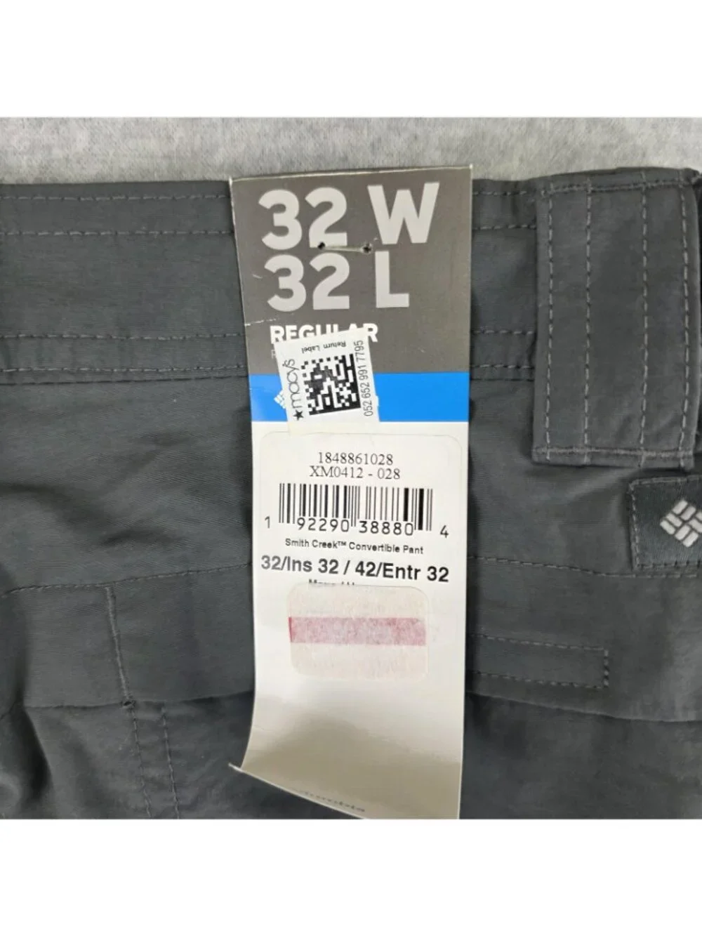 Columbia Smith Creek Convertible Pants Mens 32x32 Gray Omni-Shade Hiking NWT